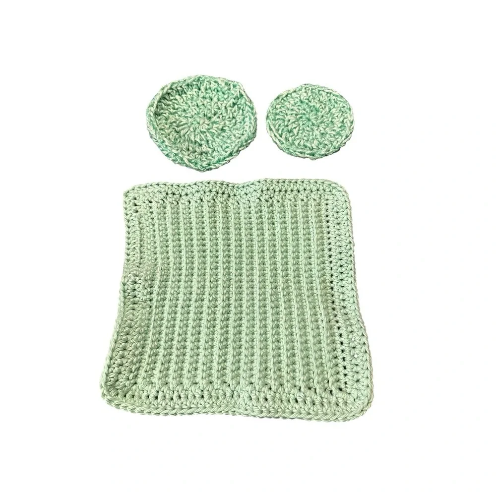 NEW crochet dish washing set 1 cotton wash cloth 2 dish scrubby handmade